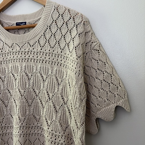 Splendid Short Sleeve Natural Beige Crochet Knit Scalloped Sweater Size Medium - Picture 4 of 11
